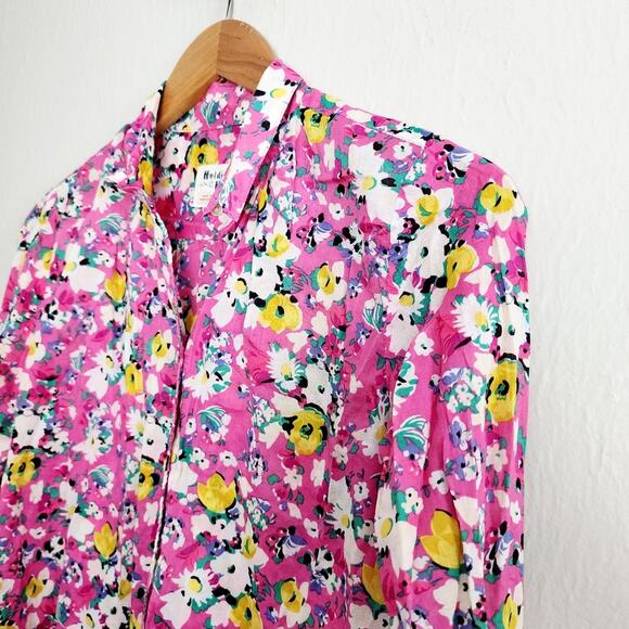 Holding Horses Anthropologie Isla Pink Floral Button Down Long Sleeve Top - Picture 2 of 12